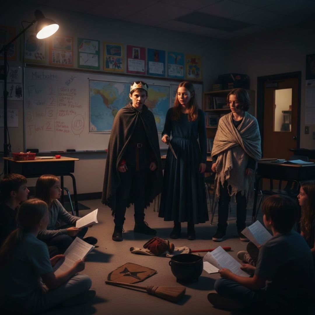 young actors performing Macbeth